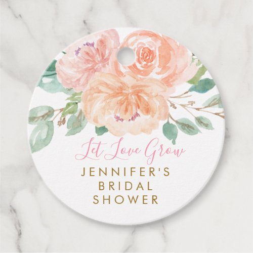 Let Love Grow Blush  Peach Floral Bridal Shower Favor Tags