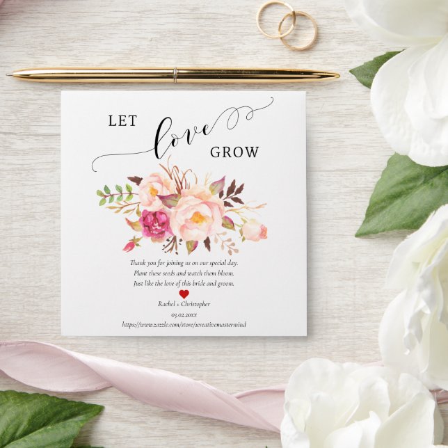 Let Love Grow Blush Pink Boho Seed Packet Envelope (Wedding)