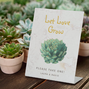 Let Love Grow Botanical Succulents Wedding Favors Pedestal Sign