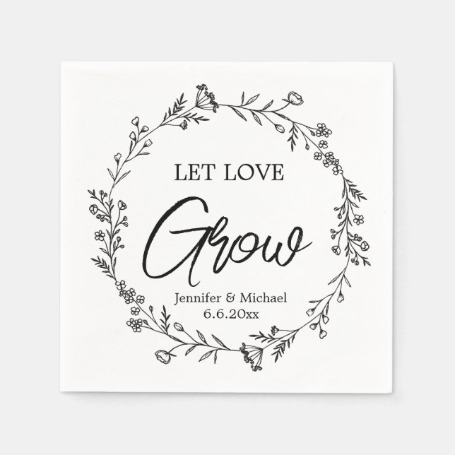 let love grow ,botanical wedding  napkins (Front)
