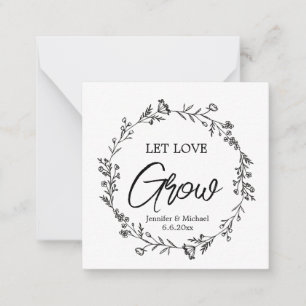 let love grow ,botanical wedding plant favor note card