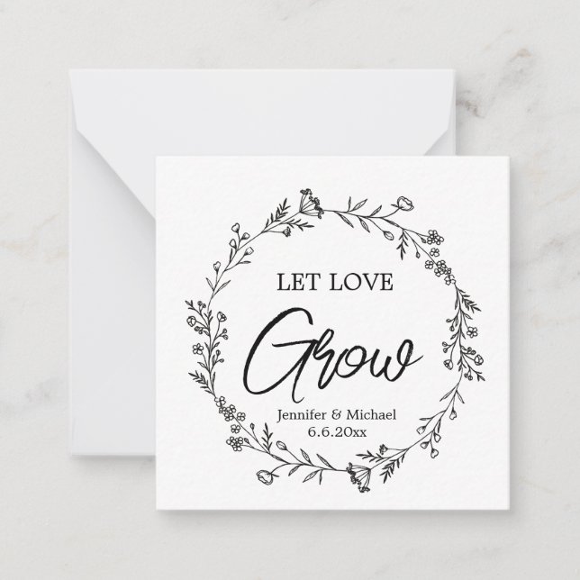 let love grow ,botanical wedding plant favor note card (Front)