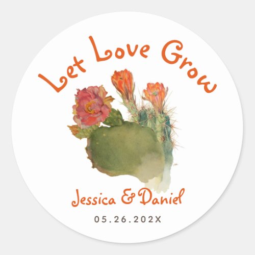 Let Love Grow Cactus Botanical Wedding Red Flowers Classic Round Sticker
