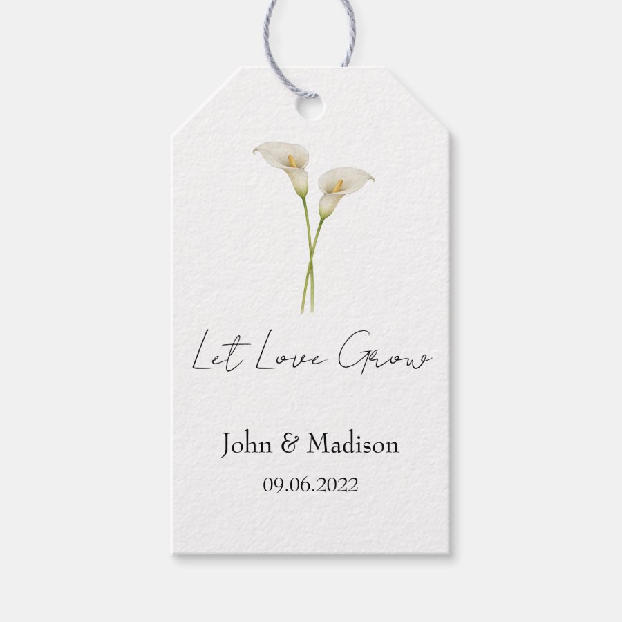 Let love grow Calla Lily seed packet Wedding Gift Tags