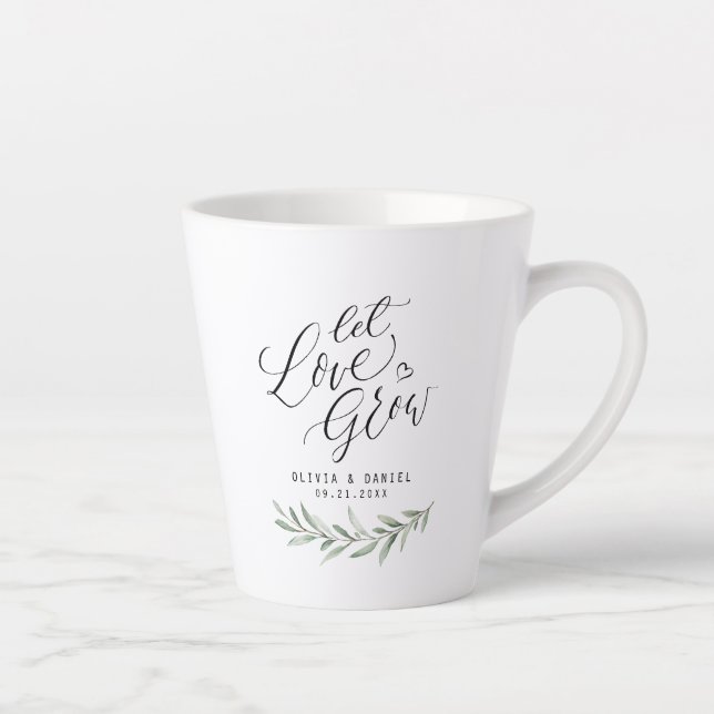 "Let love grow" calligraphy rustic greenery favors Latte Mug (Right)