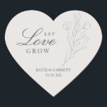 Let Love Grow Elegant Gray Floral Wedding Favor Heart Sticker<br><div class="desc">Elegant floral wedding favor stickers featuring the message, "Let Love Grow" in script and serif fonts and a pencil sketch of flowers, over a gray background. Below are your names and date. The fonts and background colors may be changed to any colors that you wish. These neutral colored stickers are...</div>