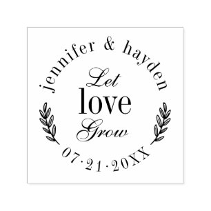 Let Love Grow Elegant Typography Wedding Date Self-inking Stamp