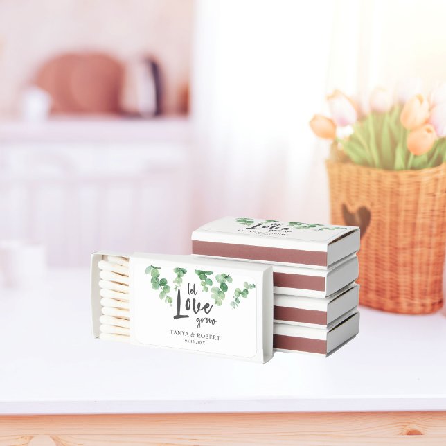Let love grow Eucalyptus Botanical Green Wedding Matchboxes (Creator Uploaded)