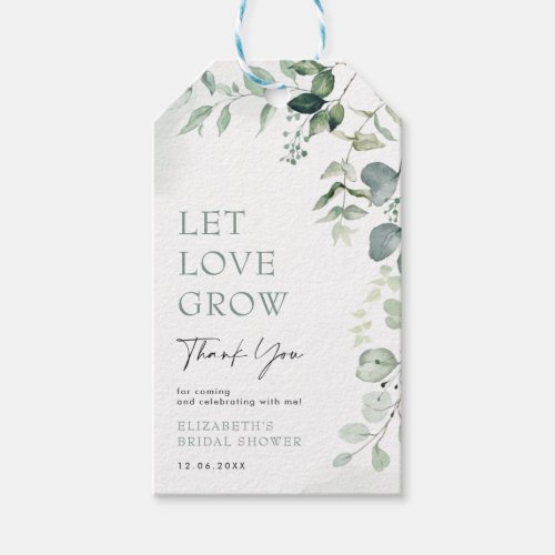 Let Love Grow Eucalyptus Greenery Bridal Shower Gift Tags