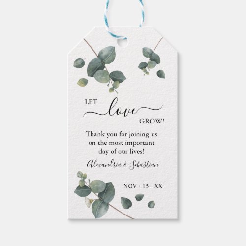 Let Love Grow Eucalyptus Greenery Wedding Favor Gift Tags