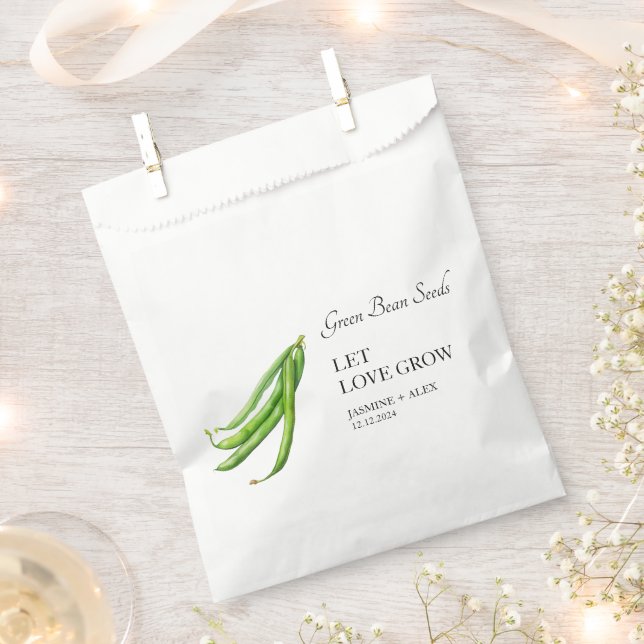 Let Love Grow | Green Bean Seed Wedding Favor Bag (Clipped)