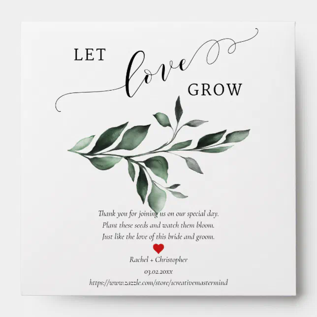 Let Love Grow Greenery Wedding Favors Seed Packet Envelope | Zazzle