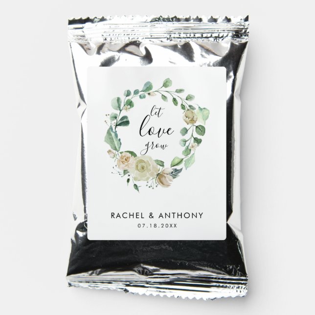 Let Love Grow Hand lettering White Rose Wreath Coffee Drink Mix (Front)
