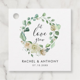 Let Love Grow Hand lettering White Rose Wreath Favor Tags