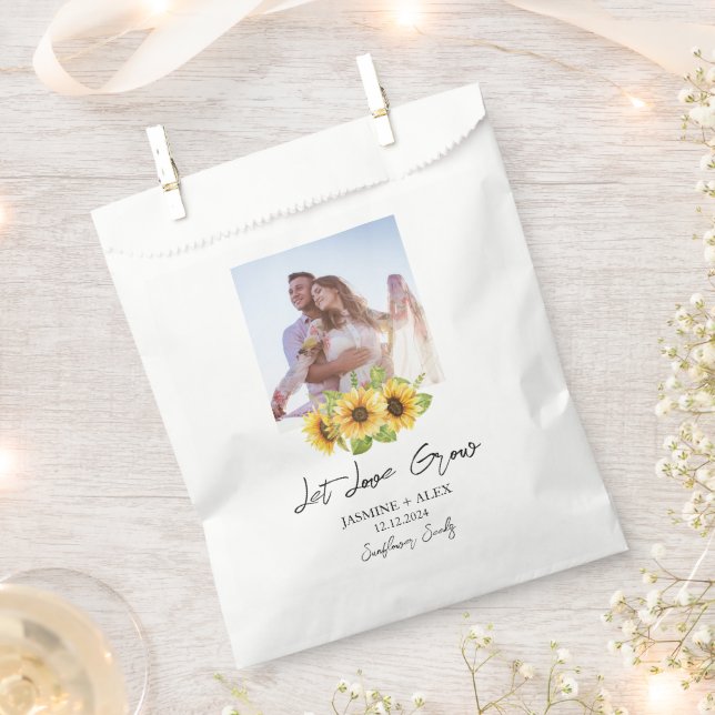 Let Love Grow l Sunflower Seeds Photo Wedding  Favor Bag (Clipped)