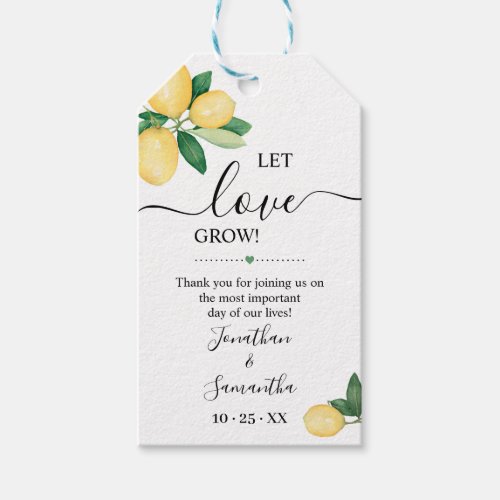 Let Love Grow Lemons Bridal Shower Plant Favor Gift Tags