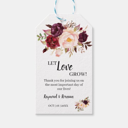 Let Love Grow Marsala Flowers Wedding Favor  Gift Tags