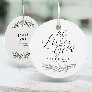 "Let love grow" modern calligraphy rustic greenery Favor Tags