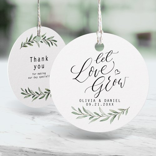 Let love grow modern calligraphy rustic greenery Favor Tags