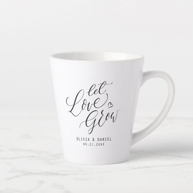 "Let love grow" modern calligraphy wedding favor Latte Mug (Right)