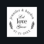 Let Love Grow | Modern Round Wedding Favor Rubber Stamp<br><div class="desc">This wooden stamp is perfect for any couple looking for a special touch for their wedding favor packaging or gift tags! This design features "Let Love Grow" in gorgeous typography with your names and wedding date in a circle around the outside. To customize this design, simply click the "personalize" button...</div>