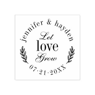 Let Love Grow Modern Round Wedding Favor Rubber Stamp