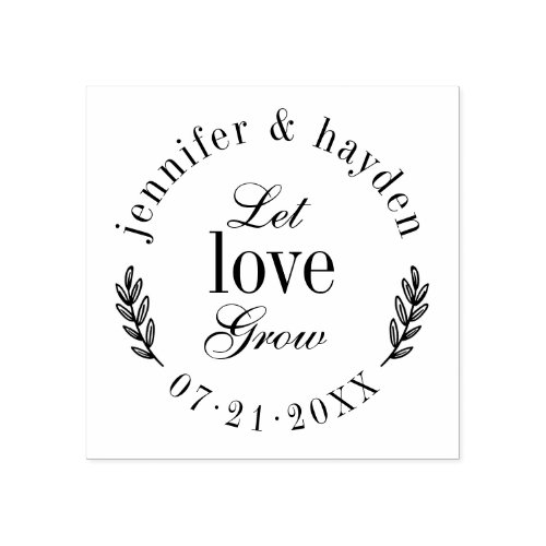 Let Love Grow  Modern Round Wedding Favor Rubber Stamp