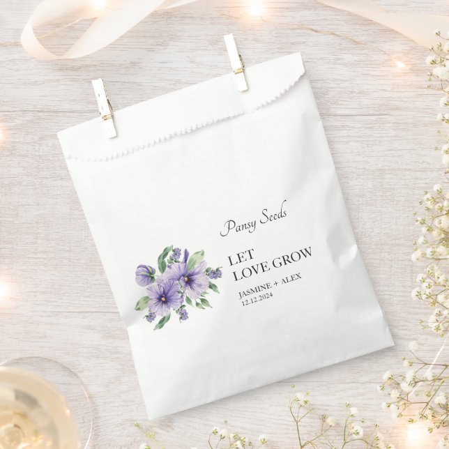 Let Love Grow Pansy Seed Wedding Favor Bag (Clipped)