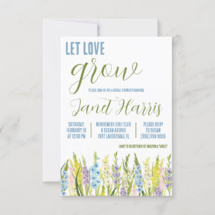 Let Love Grow, Pastel Blue Gladiolus Bridal Shower Invitation