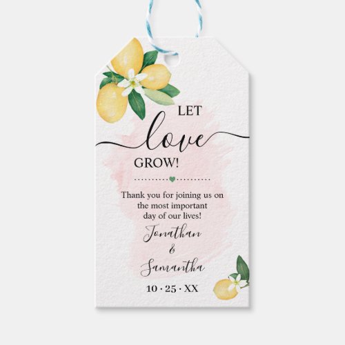 Let Love Grow Pink Lemon Bridal Shower Plant Favor Gift Tags