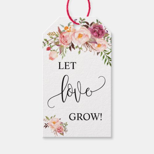 Let Love Grow plant gift pink floral wedding favor Gift Tags