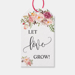 Let Love Grow plant gift pink floral wedding favor Tags