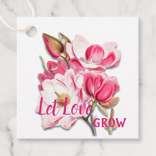 Let Love Grow Pretty Pink Floral Wedding Favor Tags