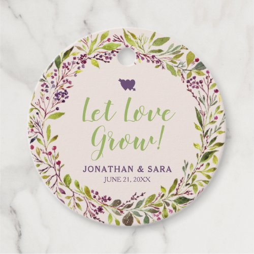 Let Love Grow Purple Wreath Bridal or Wedding Favor Tags