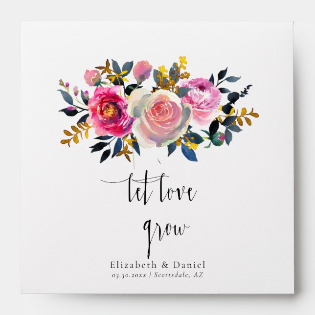 Let Love Grow Rose Gold Wedding Favor Seed Packet Envelope (Front)