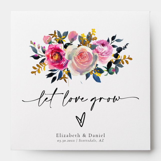 Let Love Grow Rose Gold Wedding Favor Seed Packet Envelope (Front)