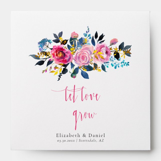 Let Love Grow Roses Gold Wedding Favor Seed Packet Envelope (Front)