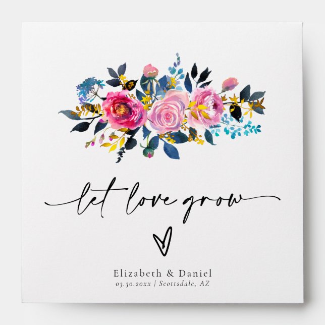 Let Love Grow Roses Gold Wedding Favor Seed Packet Envelope (Front)