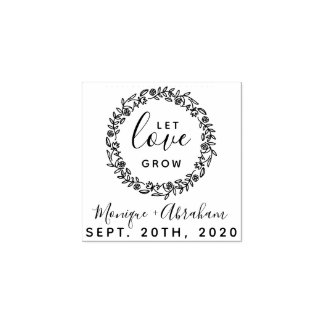 Let Love Grow | Rustic Botanical Wreath Wedding Rubber Stamp
