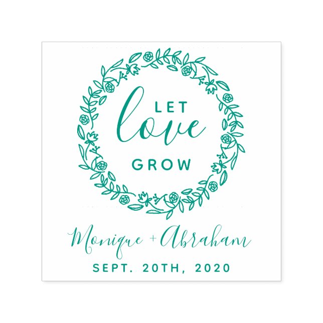 Let Love Grow | Rustic Botanical Wreath Wedding Self-inking Stamp (Design)