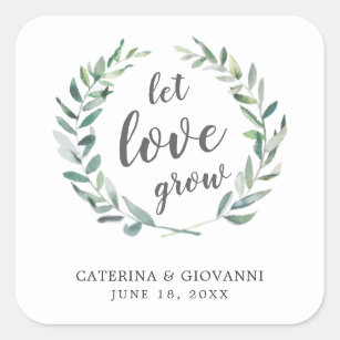 LET LOVE GROW wedding stickers personalised names wild flower seeds rustic S3 