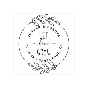 Let Love Grow Rustic Hand-Drawn Sprigs & Script Rubber Stamp