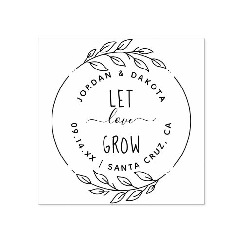 Let Love Grow  Rustic Hand_Drawn Sprigs  Script Rubber Stamp