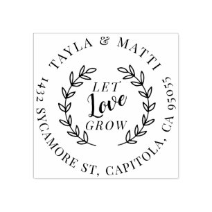 Let Love Grow Rustic Newly Weds Return Address Rubber Stamp