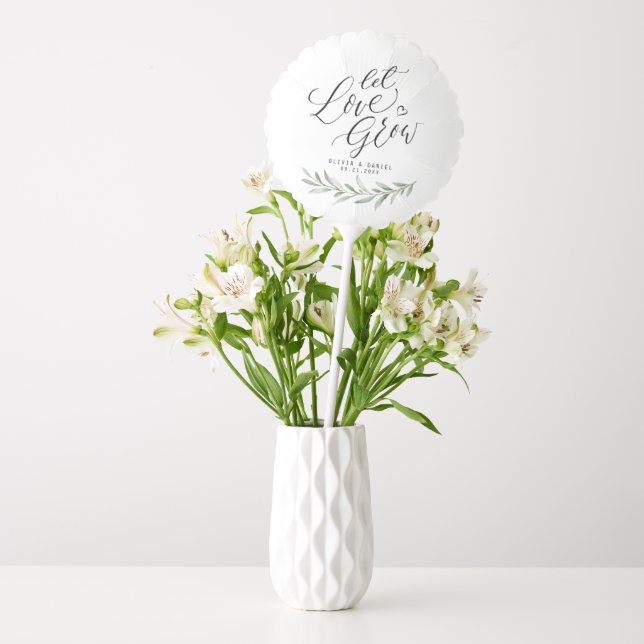 "Let love grow" script rustic greenery wedding Balloon (Vase)