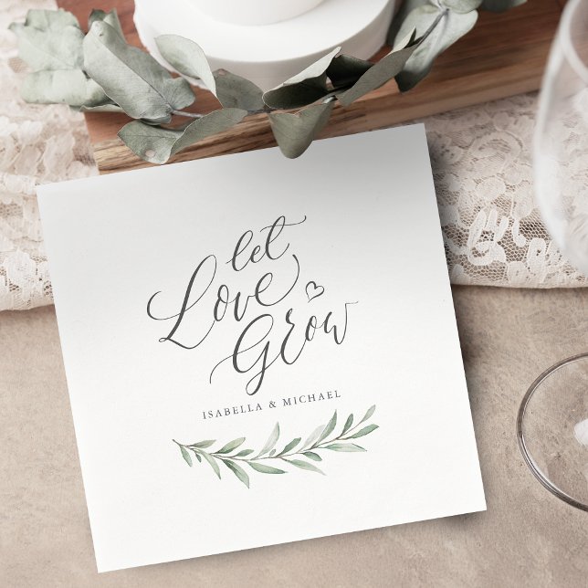"Let love grow" script rustic greenery wedding Napkins ("Let love grow" script rustic greenery wedding Napkins)