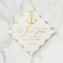Let Love Grow Stripes Gold Anchor Nautical Wedding Foil Favor Tags