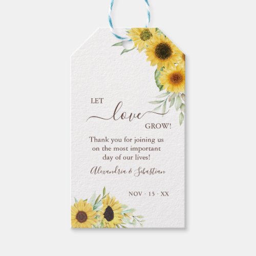 Let Love Grow Sunflower Greenery Wedding  Gift Tags