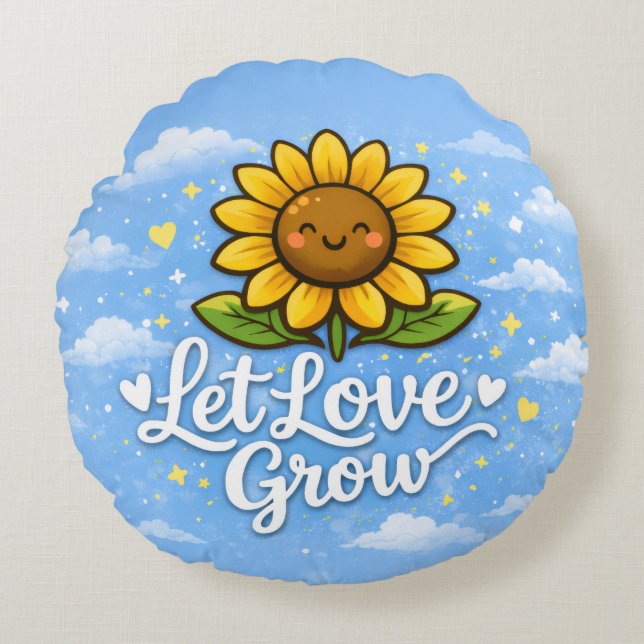 Let Love Grow - Sunflower Round Pillow (Front)