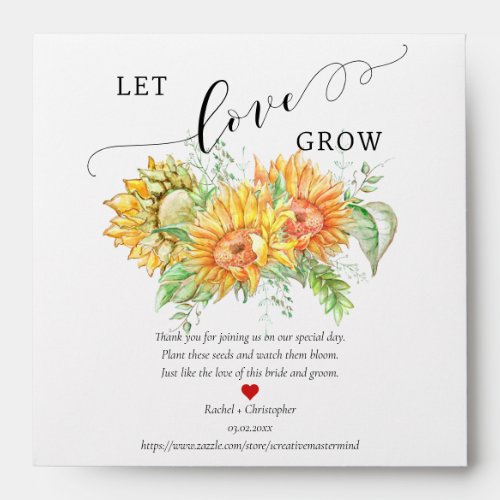 Let Love Grow Sunflower Wedding Favor Seed Packet  Envelope